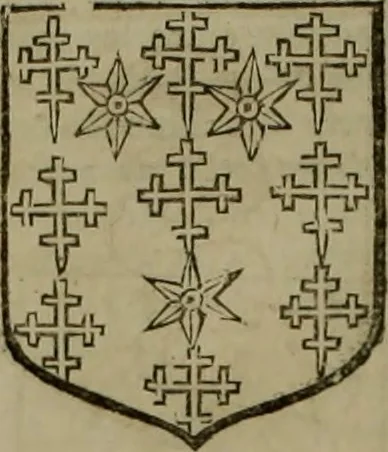 An illustration from Histoire généalogique et chronologique de la maison royale de France, des pairs, grands officiers de la couronne & de la maison du roy & des anciens barons du royaume : avec les qualitez, l'origine, le progrés & les armes de leurs familles; ensemble les statuts & le catalogue des chevaliers, commandeurs, & officiers de l'ordre du S. Esprit : le tovt dressé svr titres originaux, svr les registres des chartes du roy, du parlement, de la chambre des comptes, & du châtelet de Paris, cartulaires, manuscrits de la bibliotheque du roy, & d'autres cabinets curieux, 1726, leaf 239