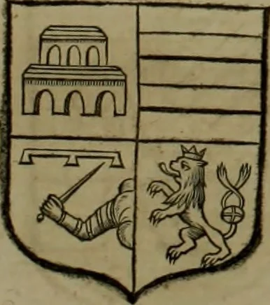 An illustration from Histoire généalogique et chronologique de la maison royale de France, des pairs, grands officiers de la couronne & de la maison du roy & des anciens barons du royaume : avec les qualitez, l'origine, le progrés & les armes de leurs familles; ensemble les statuts & le catalogue des chevaliers, commandeurs, & officiers de l'ordre du S. Esprit : le tovt dressé svr titres originaux, svr les registres des chartes du roy, du parlement, de la chambre des comptes, & du châtelet de Paris, cartulaires, manuscrits de la bibliotheque du roy, & d'autres cabinets curieux, 1726, leaf 240