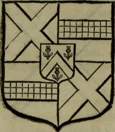 An illustration from Histoire généalogique et chronologique de la maison royale de France, des pairs, grands officiers de la couronne & de la maison du roy & des anciens barons du royaume : avec les qualitez, l'origine, le progrés & les armes de leurs familles; ensemble les statuts & le catalogue des chevaliers, commandeurs, & officiers de l'ordre du S. Esprit : le tovt dressé svr titres originaux, svr les registres des chartes du roy, du parlement, de la chambre des comptes, & du châtelet de Paris, cartulaires, manuscrits de la bibliotheque du roy, & d'autres cabinets curieux, 1726, leaf 249