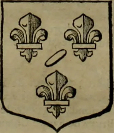 An illustration from Histoire généalogique et chronologique de la maison royale de France, des pairs, grands officiers de la couronne & de la maison du roy & des anciens barons du royaume : avec les qualitez, l'origine, le progrés & les armes de leurs familles; ensemble les statuts & le catalogue des chevaliers, commandeurs, & officiers de l'ordre du S. Esprit : le tovt dressé svr titres originaux, svr les registres des chartes du roy, du parlement, de la chambre des comptes, & du châtelet de Paris, cartulaires, manuscrits de la bibliotheque du roy, & d'autres cabinets curieux, 1726, leaf 253