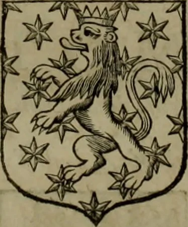An illustration from Histoire généalogique et chronologique de la maison royale de France, des pairs, grands officiers de la couronne & de la maison du roy & des anciens barons du royaume : avec les qualitez, l'origine, le progrés & les armes de leurs familles; ensemble les statuts & le catalogue des chevaliers, commandeurs, & officiers de l'ordre du S. Esprit : le tovt dressé svr titres originaux, svr les registres des chartes du roy, du parlement, de la chambre des comptes, & du châtelet de Paris, cartulaires, manuscrits de la bibliotheque du roy, & d'autres cabinets curieux, 1726, leaf 259