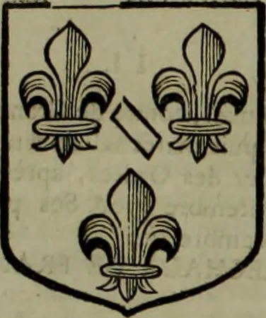 An illustration from Histoire généalogique et chronologique de la maison royale de France, des pairs, grands officiers de la couronne & de la maison du roy & des anciens barons du royaume : avec les qualitez, l'origine, le progrés & les armes de leurs familles; ensemble les statuts & le catalogue des chevaliers, commandeurs, & officiers de l'ordre du S. Esprit : le tovt dressé svr titres originaux, svr les registres des chartes du roy, du parlement, de la chambre des comptes, & du châtelet de Paris, cartulaires, manuscrits de la bibliotheque du roy, & d'autres cabinets curieux, 1726, leaf 266