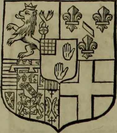 An illustration from Histoire généalogique et chronologique de la maison royale de France, des pairs, grands officiers de la couronne & de la maison du roy & des anciens barons du royaume : avec les qualitez, l'origine, le progrés & les armes de leurs familles; ensemble les statuts & le catalogue des chevaliers, commandeurs, & officiers de l'ordre du S. Esprit : le tovt dressé svr titres originaux, svr les registres des chartes du roy, du parlement, de la chambre des comptes, & du châtelet de Paris, cartulaires, manuscrits de la bibliotheque du roy, & d'autres cabinets curieux, 1726, leaf 272
