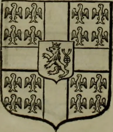 An illustration from Histoire généalogique et chronologique de la maison royale de France, des pairs, grands officiers de la couronne & de la maison du roy & des anciens barons du royaume : avec les qualitez, l'origine, le progrés & les armes de leurs familles; ensemble les statuts & le catalogue des chevaliers, commandeurs, & officiers de l'ordre du S. Esprit : le tovt dressé svr titres originaux, svr les registres des chartes du roy, du parlement, de la chambre des comptes, & du châtelet de Paris, cartulaires, manuscrits de la bibliotheque du roy, & d'autres cabinets curieux, 1726, leaf 275