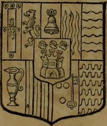 An illustration from Histoire généalogique et chronologique de la maison royale de France, des pairs, grands officiers de la couronne & de la maison du roy & des anciens barons du royaume : avec les qualitez, l'origine, le progrés & les armes de leurs familles; ensemble les statuts & le catalogue des chevaliers, commandeurs, & officiers de l'ordre du S. Esprit : le tovt dressé svr titres originaux, svr les registres des chartes du roy, du parlement, de la chambre des comptes, & du châtelet de Paris, cartulaires, manuscrits de la bibliotheque du roy, & d'autres cabinets curieux, 1726, leaf 278