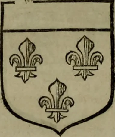 An illustration from Histoire généalogique et chronologique de la maison royale de France, des pairs, grands officiers de la couronne & de la maison du roy & des anciens barons du royaume : avec les qualitez, l'origine, le progrés & les armes de leurs familles; ensemble les statuts & le catalogue des chevaliers, commandeurs, & officiers de l'ordre du S. Esprit : le tovt dressé svr titres originaux, svr les registres des chartes du roy, du parlement, de la chambre des comptes, & du châtelet de Paris, cartulaires, manuscrits de la bibliotheque du roy, & d'autres cabinets curieux, 1726, leaf 283
