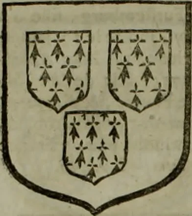 An illustration from Histoire généalogique et chronologique de la maison royale de France, des pairs, grands officiers de la couronne & de la maison du roy & des anciens barons du royaume : avec les qualitez, l'origine, le progrés & les armes de leurs familles; ensemble les statuts & le catalogue des chevaliers, commandeurs, & officiers de l'ordre du S. Esprit : le tovt dressé svr titres originaux, svr les registres des chartes du roy, du parlement, de la chambre des comptes, & du châtelet de Paris, cartulaires, manuscrits de la bibliotheque du roy, & d'autres cabinets curieux, 1726, leaf 289