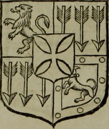An illustration from Histoire généalogique et chronologique de la maison royale de France, des pairs, grands officiers de la couronne & de la maison du roy & des anciens barons du royaume : avec les qualitez, l'origine, le progrés & les armes de leurs familles; ensemble les statuts & le catalogue des chevaliers, commandeurs, & officiers de l'ordre du S. Esprit : le tovt dressé svr titres originaux, svr les registres des chartes du roy, du parlement, de la chambre des comptes, & du châtelet de Paris, cartulaires, manuscrits de la bibliotheque du roy, & d'autres cabinets curieux, 1726, leaf 295