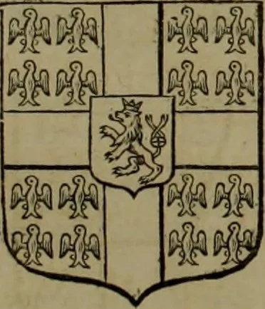 An illustration from Histoire généalogique et chronologique de la maison royale de France, des pairs, grands officiers de la couronne & de la maison du roy & des anciens barons du royaume : avec les qualitez, l'origine, le progrés & les armes de leurs familles; ensemble les statuts & le catalogue des chevaliers, commandeurs, & officiers de l'ordre du S. Esprit : le tovt dressé svr titres originaux, svr les registres des chartes du roy, du parlement, de la chambre des comptes, & du châtelet de Paris, cartulaires, manuscrits de la bibliotheque du roy, & d'autres cabinets curieux, 1726, leaf 300
