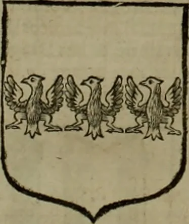 An illustration from Histoire généalogique et chronologique de la maison royale de France, des pairs, grands officiers de la couronne & de la maison du roy & des anciens barons du royaume : avec les qualitez, l'origine, le progrés & les armes de leurs familles; ensemble les statuts & le catalogue des chevaliers, commandeurs, & officiers de l'ordre du S. Esprit : le tovt dressé svr titres originaux, svr les registres des chartes du roy, du parlement, de la chambre des comptes, & du châtelet de Paris, cartulaires, manuscrits de la bibliotheque du roy, & d'autres cabinets curieux, 1726, leaf 303