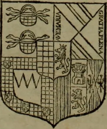 An illustration from Histoire généalogique et chronologique de la maison royale de France, des pairs, grands officiers de la couronne & de la maison du roy & des anciens barons du royaume : avec les qualitez, l'origine, le progrés & les armes de leurs familles; ensemble les statuts & le catalogue des chevaliers, commandeurs, & officiers de l'ordre du S. Esprit : le tovt dressé svr titres originaux, svr les registres des chartes du roy, du parlement, de la chambre des comptes, & du châtelet de Paris, cartulaires, manuscrits de la bibliotheque du roy, & d'autres cabinets curieux, 1726, leaf 305