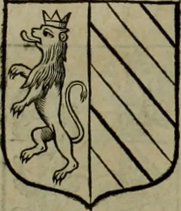 An illustration from Histoire généalogique et chronologique de la maison royale de France, des pairs, grands officiers de la couronne & de la maison du roy & des anciens barons du royaume : avec les qualitez, l'origine, le progrés & les armes de leurs familles; ensemble les statuts & le catalogue des chevaliers, commandeurs, & officiers de l'ordre du S. Esprit : le tovt dressé svr titres originaux, svr les registres des chartes du roy, du parlement, de la chambre des comptes, & du châtelet de Paris, cartulaires, manuscrits de la bibliotheque du roy, & d'autres cabinets curieux, 1726, leaf 309