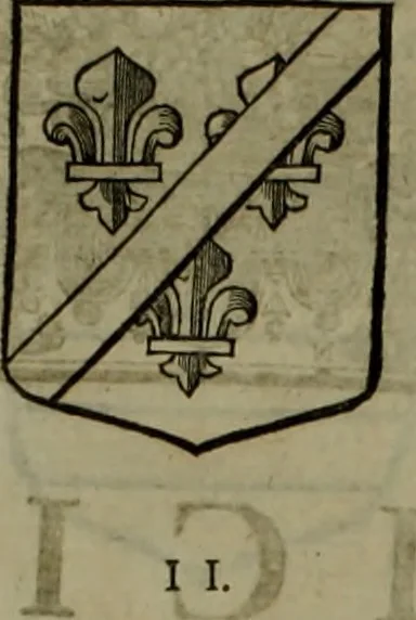 An illustration from Histoire généalogique et chronologique de la maison royale de France, des pairs, grands officiers de la couronne & de la maison du roy & des anciens barons du royaume : avec les qualitez, l'origine, le progrés & les armes de leurs familles; ensemble les statuts & le catalogue des chevaliers, commandeurs, & officiers de l'ordre du S. Esprit : le tovt dressé svr titres originaux, svr les registres des chartes du roy, du parlement, de la chambre des comptes, & du châtelet de Paris, cartulaires, manuscrits de la bibliotheque du roy, & d'autres cabinets curieux, 1726, leaf 311