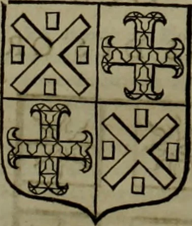 An illustration from Histoire généalogique et chronologique de la maison royale de France, des pairs, grands officiers de la couronne & de la maison du roy & des anciens barons du royaume : avec les qualitez, l'origine, le progrés & les armes de leurs familles; ensemble les statuts & le catalogue des chevaliers, commandeurs, & officiers de l'ordre du S. Esprit : le tovt dressé svr titres originaux, svr les registres des chartes du roy, du parlement, de la chambre des comptes, & du châtelet de Paris, cartulaires, manuscrits de la bibliotheque du roy, & d'autres cabinets curieux, 1726, leaf 311