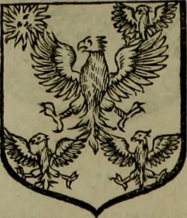 An illustration from Histoire généalogique et chronologique de la maison royale de France, des pairs, grands officiers de la couronne & de la maison du roy & des anciens barons du royaume : avec les qualitez, l'origine, le progrés & les armes de leurs familles; ensemble les statuts & le catalogue des chevaliers, commandeurs, & officiers de l'ordre du S. Esprit : le tovt dressé svr titres originaux, svr les registres des chartes du roy, du parlement, de la chambre des comptes, & du châtelet de Paris, cartulaires, manuscrits de la bibliotheque du roy, & d'autres cabinets curieux, 1726, leaf 313