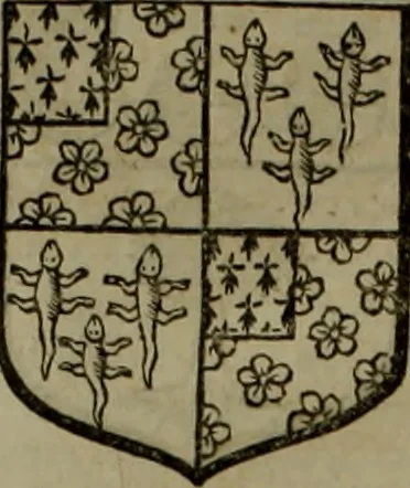 An illustration from Histoire généalogique et chronologique de la maison royale de France, des pairs, grands officiers de la couronne & de la maison du roy & des anciens barons du royaume : avec les qualitez, l'origine, le progrés & les armes de leurs familles; ensemble les statuts & le catalogue des chevaliers, commandeurs, & officiers de l'ordre du S. Esprit : le tovt dressé svr titres originaux, svr les registres des chartes du roy, du parlement, de la chambre des comptes, & du châtelet de Paris, cartulaires, manuscrits de la bibliotheque du roy, & d'autres cabinets curieux, 1726, leaf 323