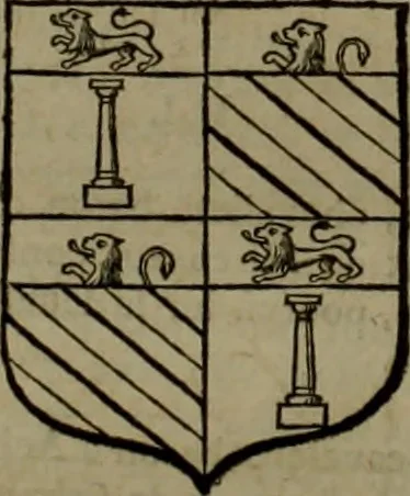 An illustration from Histoire généalogique et chronologique de la maison royale de France, des pairs, grands officiers de la couronne & de la maison du roy & des anciens barons du royaume : avec les qualitez, l'origine, le progrés & les armes de leurs familles; ensemble les statuts & le catalogue des chevaliers, commandeurs, & officiers de l'ordre du S. Esprit : le tovt dressé svr titres originaux, svr les registres des chartes du roy, du parlement, de la chambre des comptes, & du châtelet de Paris, cartulaires, manuscrits de la bibliotheque du roy, & d'autres cabinets curieux, 1726, leaf 323