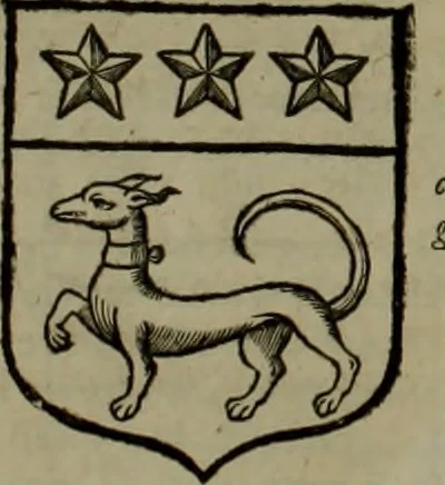 An illustration from Histoire généalogique et chronologique de la maison royale de France, des pairs, grands officiers de la couronne & de la maison du roy & des anciens barons du royaume : avec les qualitez, l'origine, le progrés & les armes de leurs familles; ensemble les statuts & le catalogue des chevaliers, commandeurs, & officiers de l'ordre du S. Esprit : le tovt dressé svr titres originaux, svr les registres des chartes du roy, du parlement, de la chambre des comptes, & du châtelet de Paris, cartulaires, manuscrits de la bibliotheque du roy, & d'autres cabinets curieux, 1726, leaf 336