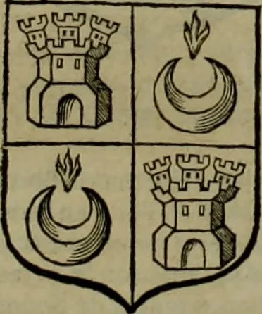 An illustration from Histoire généalogique et chronologique de la maison royale de France, des pairs, grands officiers de la couronne & de la maison du roy & des anciens barons du royaume : avec les qualitez, l'origine, le progrés & les armes de leurs familles; ensemble les statuts & le catalogue des chevaliers, commandeurs, & officiers de l'ordre du S. Esprit : le tovt dressé svr titres originaux, svr les registres des chartes du roy, du parlement, de la chambre des comptes, & du châtelet de Paris, cartulaires, manuscrits de la bibliotheque du roy, & d'autres cabinets curieux, 1726, leaf 343