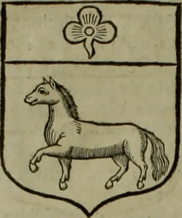 An illustration from Histoire généalogique et chronologique de la maison royale de France, des pairs, grands officiers de la couronne & de la maison du roy & des anciens barons du royaume : avec les qualitez, l'origine, le progrés & les armes de leurs familles; ensemble les statuts & le catalogue des chevaliers, commandeurs, & officiers de l'ordre du S. Esprit : le tovt dressé svr titres originaux, svr les registres des chartes du roy, du parlement, de la chambre des comptes, & du châtelet de Paris, cartulaires, manuscrits de la bibliotheque du roy, & d'autres cabinets curieux, 1726, leaf 355
