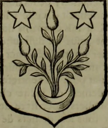 An illustration from Histoire généalogique et chronologique de la maison royale de France, des pairs, grands officiers de la couronne & de la maison du roy & des anciens barons du royaume : avec les qualitez, l'origine, le progrés & les armes de leurs familles; ensemble les statuts & le catalogue des chevaliers, commandeurs, & officiers de l'ordre du S. Esprit : le tovt dressé svr titres originaux, svr les registres des chartes du roy, du parlement, de la chambre des comptes, & du châtelet de Paris, cartulaires, manuscrits de la bibliotheque du roy, & d'autres cabinets curieux, 1726, leaf 369