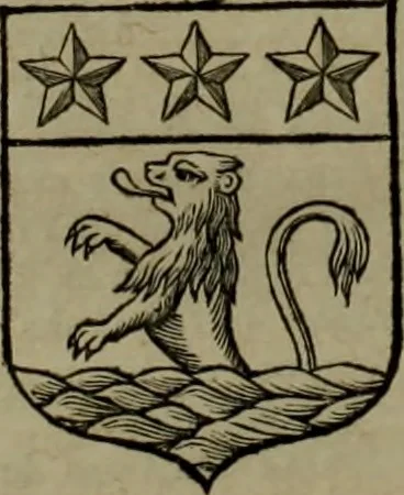 An illustration from Histoire généalogique et chronologique de la maison royale de France, des pairs, grands officiers de la couronne & de la maison du roy & des anciens barons du royaume : avec les qualitez, l'origine, le progrés & les armes de leurs familles; ensemble les statuts & le catalogue des chevaliers, commandeurs, & officiers de l'ordre du S. Esprit : le tovt dressé svr titres originaux, svr les registres des chartes du roy, du parlement, de la chambre des comptes, & du châtelet de Paris, cartulaires, manuscrits de la bibliotheque du roy, & d'autres cabinets curieux, 1726, leaf 393