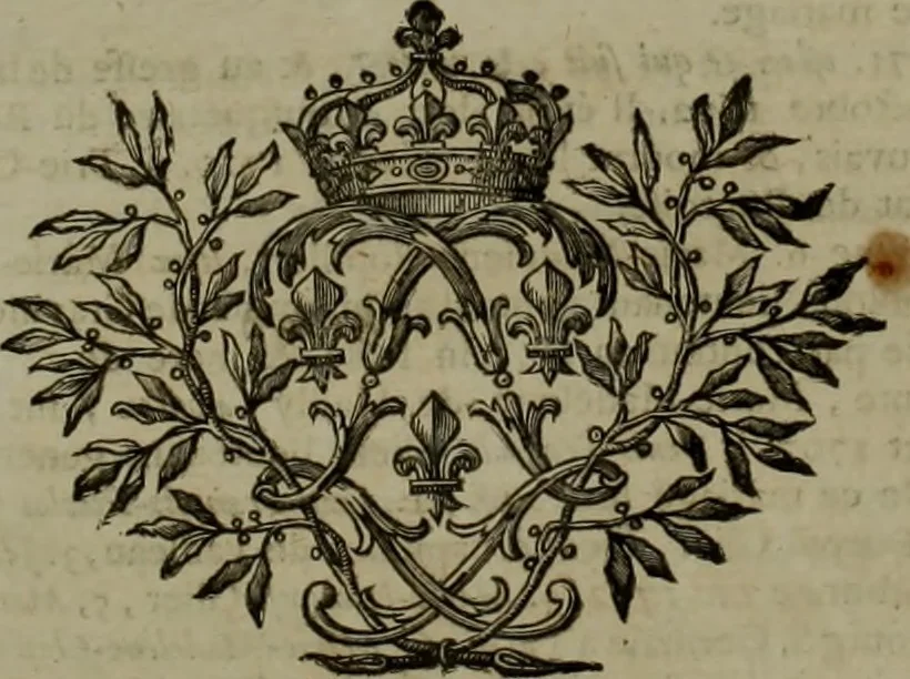 An illustration from Histoire généalogique et chronologique de la maison royale de France, des pairs, grands officiers de la couronne & de la maison du roy & des anciens barons du royaume : avec les qualitez, l'origine, le progrés & les armes de leurs familles; ensemble les statuts & le catalogue des chevaliers, commandeurs, & officiers de l'ordre du S. Esprit : le tovt dressé svr titres originaux, svr les registres des chartes du roy, du parlement, de la chambre des comptes, & du châtelet de Paris, cartulaires, manuscrits de la bibliotheque du roy, & d'autres cabinets curieux, 1726, leaf 491