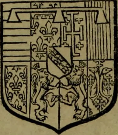 An illustration from Histoire généalogique et chronologique de la maison royale de France, des pairs, grands officiers de la couronne & de la maison du roy & des anciens barons du royaume : avec les qualitez, l'origine, le progrés & les armes de leurs familles; ensemble les statuts & le catalogue des chevaliers, commandeurs, & officiers de l'ordre du S. Esprit : le tovt dressé svr titres originaux, svr les registres des chartes du roy, du parlement, de la chambre des comptes, & du châtelet de Paris, cartulaires, manuscrits de la bibliotheque du roy, & d'autres cabinets curieux, 1726, leaf 61