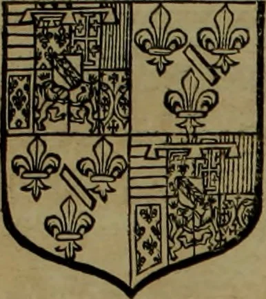 An illustration from Histoire généalogique et chronologique de la maison royale de France, des pairs, grands officiers de la couronne & de la maison du roy & des anciens barons du royaume : avec les qualitez, l'origine, le progrés & les armes de leurs familles; ensemble les statuts & le catalogue des chevaliers, commandeurs, & officiers de l'ordre du S. Esprit : le tovt dressé svr titres originaux, svr les registres des chartes du roy, du parlement, de la chambre des comptes, & du châtelet de Paris, cartulaires, manuscrits de la bibliotheque du roy, & d'autres cabinets curieux, 1726, leaf 62