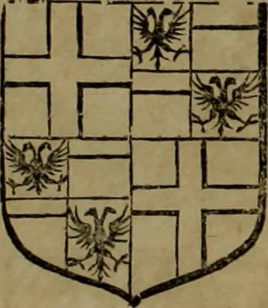 An illustration from Histoire généalogique et chronologique de la maison royale de France, des pairs, grands officiers de la couronne & de la maison du roy & des anciens barons du royaume : avec les qualitez, l'origine, le progrés & les armes de leurs familles; ensemble les statuts & le catalogue des chevaliers, commandeurs, & officiers de l'ordre du S. Esprit : le tovt dressé svr titres originaux, svr les registres des chartes du roy, du parlement, de la chambre des comptes, & du châtelet de Paris, cartulaires, manuscrits de la bibliotheque du roy, & d'autres cabinets curieux, 1726, leaf 62