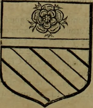 An illustration from Histoire généalogique et chronologique de la maison royale de France, des pairs, grands officiers de la couronne & de la maison du roy & des anciens barons du royaume : avec les qualitez, l'origine, le progrés & les armes de leurs familles; ensemble les statuts & le catalogue des chevaliers, commandeurs, & officiers de l'ordre du S. Esprit : le tovt dressé svr titres originaux, svr les registres des chartes du roy, du parlement, de la chambre des comptes, & du châtelet de Paris, cartulaires, manuscrits de la bibliotheque du roy, & d'autres cabinets curieux, 1726, leaf 64