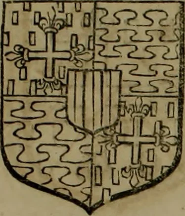 An illustration from Histoire généalogique et chronologique de la maison royale de France, des pairs, grands officiers de la couronne & de la maison du roy & des anciens barons du royaume : avec les qualitez, l'origine, le progrés & les armes de leurs familles; ensemble les statuts & le catalogue des chevaliers, commandeurs, & officiers de l'ordre du S. Esprit : le tovt dressé svr titres originaux, svr les registres des chartes du roy, du parlement, de la chambre des comptes, & du châtelet de Paris, cartulaires, manuscrits de la bibliotheque du roy, & d'autres cabinets curieux, 1726, leaf 68