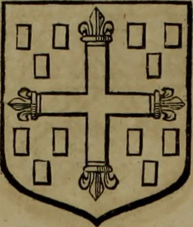 An illustration from Histoire généalogique et chronologique de la maison royale de France, des pairs, grands officiers de la couronne & de la maison du roy & des anciens barons du royaume : avec les qualitez, l'origine, le progrés & les armes de leurs familles; ensemble les statuts & le catalogue des chevaliers, commandeurs, & officiers de l'ordre du S. Esprit : le tovt dressé svr titres originaux, svr les registres des chartes du roy, du parlement, de la chambre des comptes, & du châtelet de Paris, cartulaires, manuscrits de la bibliotheque du roy, & d'autres cabinets curieux, 1726, leaf 69