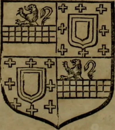 An illustration from Histoire généalogique et chronologique de la maison royale de France, des pairs, grands officiers de la couronne & de la maison du roy & des anciens barons du royaume : avec les qualitez, l'origine, le progrés & les armes de leurs familles; ensemble les statuts & le catalogue des chevaliers, commandeurs, & officiers de l'ordre du S. Esprit : le tovt dressé svr titres originaux, svr les registres des chartes du roy, du parlement, de la chambre des comptes, & du châtelet de Paris, cartulaires, manuscrits de la bibliotheque du roy, & d'autres cabinets curieux, 1726, leaf 69