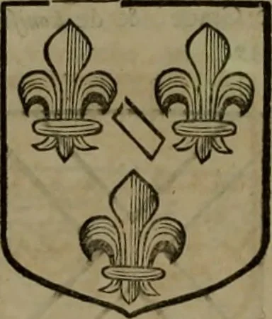 An illustration from Histoire généalogique et chronologique de la maison royale de France, des pairs, grands officiers de la couronne & de la maison du roy & des anciens barons du royaume : avec les qualitez, l'origine, le progrés & les armes de leurs familles; ensemble les statuts & le catalogue des chevaliers, commandeurs, & officiers de l'ordre du S. Esprit : le tovt dressé svr titres originaux, svr les registres des chartes du roy, du parlement, de la chambre des comptes, & du châtelet de Paris, cartulaires, manuscrits de la bibliotheque du roy, & d'autres cabinets curieux, 1726, leaf 71