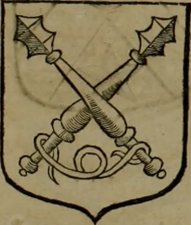An illustration from Histoire généalogique et chronologique de la maison royale de France, des pairs, grands officiers de la couronne & de la maison du roy & des anciens barons du royaume : avec les qualitez, l'origine, le progrés & les armes de leurs familles; ensemble les statuts & le catalogue des chevaliers, commandeurs, & officiers de l'ordre du S. Esprit : le tovt dressé svr titres originaux, svr les registres des chartes du roy, du parlement, de la chambre des comptes, & du châtelet de Paris, cartulaires, manuscrits de la bibliotheque du roy, & d'autres cabinets curieux, 1726, leaf 72