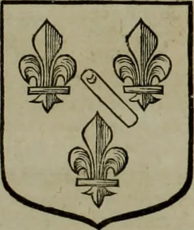 An illustration from Histoire généalogique et chronologique de la maison royale de France, des pairs, grands officiers de la couronne & de la maison du roy & des anciens barons du royaume : avec les qualitez, l'origine, le progrés & les armes de leurs familles; ensemble les statuts & le catalogue des chevaliers, commandeurs, & officiers de l'ordre du S. Esprit : le tovt dressé svr titres originaux, svr les registres des chartes du roy, du parlement, de la chambre des comptes, & du châtelet de Paris, cartulaires, manuscrits de la bibliotheque du roy, & d'autres cabinets curieux, 1726, leaf 74