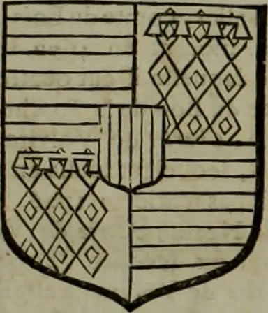 An illustration from Histoire généalogique et chronologique de la maison royale de France, des pairs, grands officiers de la couronne & de la maison du roy & des anciens barons du royaume : avec les qualitez, l'origine, le progrés & les armes de leurs familles; ensemble les statuts & le catalogue des chevaliers, commandeurs, & officiers de l'ordre du S. Esprit : le tovt dressé svr titres originaux, svr les registres des chartes du roy, du parlement, de la chambre des comptes, & du châtelet de Paris, cartulaires, manuscrits de la bibliotheque du roy, & d'autres cabinets curieux, 1726, leaf 84