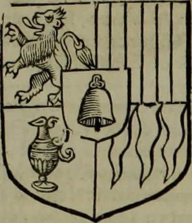 An illustration from Histoire généalogique et chronologique de la maison royale de France, des pairs, grands officiers de la couronne & de la maison du roy & des anciens barons du royaume : avec les qualitez, l'origine, le progrés & les armes de leurs familles; ensemble les statuts & le catalogue des chevaliers, commandeurs, & officiers de l'ordre du S. Esprit : le tovt dressé svr titres originaux, svr les registres des chartes du roy, du parlement, de la chambre des comptes, & du châtelet de Paris, cartulaires, manuscrits de la bibliotheque du roy, & d'autres cabinets curieux, 1726, leaf 94