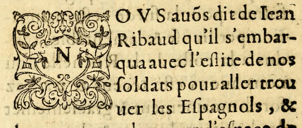 An illustration from Histoire memorable du dernier voyage aux Indes, lieu appelé la Floride, fait par le capitaine Iean Ribaut, & entrepris par le commandemente du roy, en l'an M.D.LXV, 1566, leaf 70