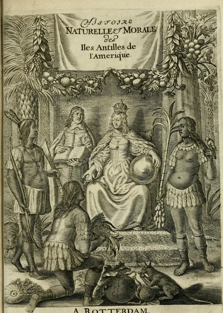 An illustration from Histoire naturelle et morale des iles Antilles de l'Amerique : enrichie de plusieurs belles figures des raretez les plus considerables qui y sont d'écrites : avec un vocabulaire caraibe, 1658, leaf 6