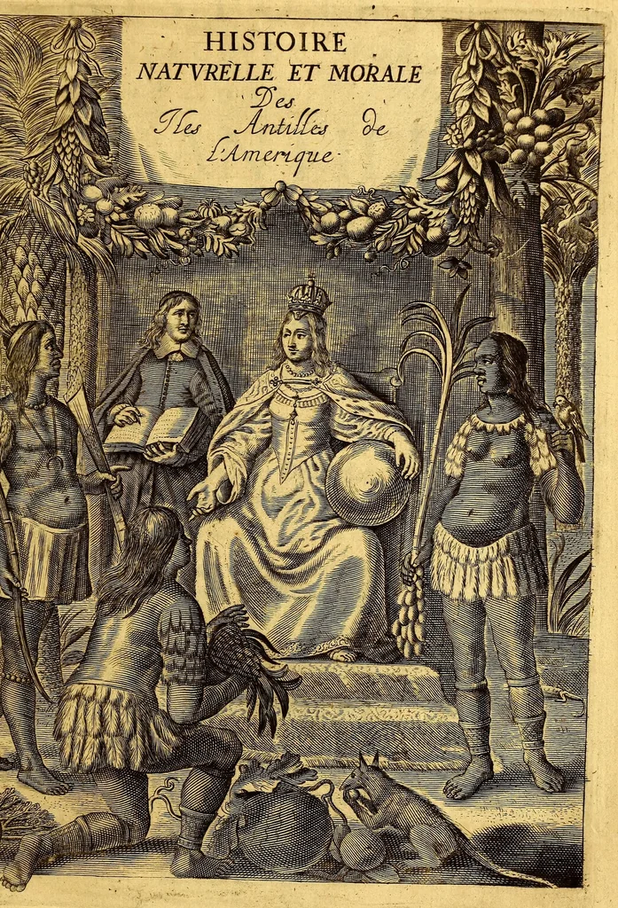 An illustration from Histoire naturelle et morale des iles Antilles de l'Amerique. : Enrichie d'un grand nombre de belles figures en taille douce, des places & des raretez les plus considerables, qui y sont décrites. : Avec un vocabulaire Caraïbe, 1665, leaf 7