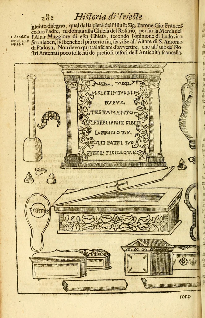 An illustration from Historia antica, e moderna: sacra, e profana, della città di Trieste ... : con la notitia di molt'arcani d'antichità ... e gesti d'huomini illustri ... sin'à ... 1698, 1698, leaf 310