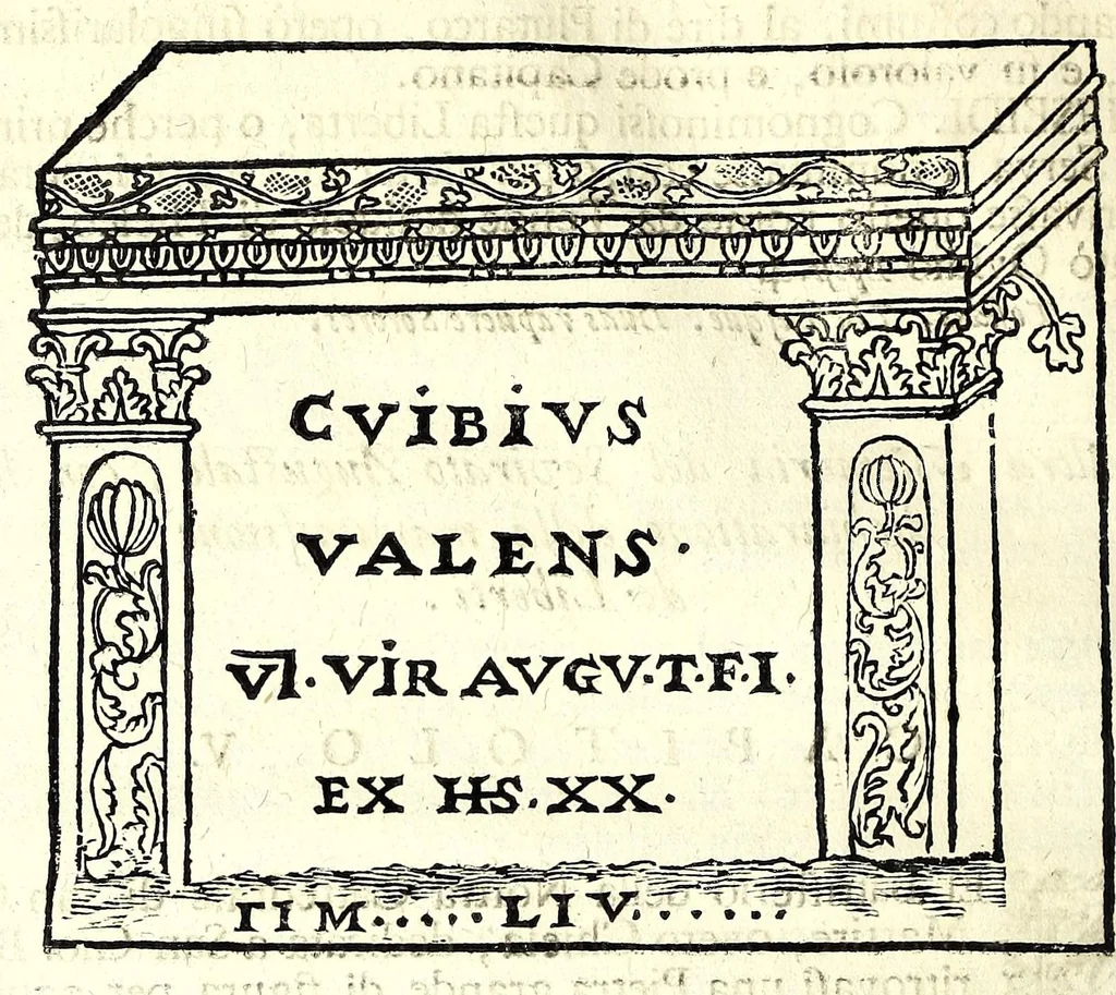 An illustration from Historia antica e moderna, sacra e profana, della città di Trieste, celebre colonia de'cittadini Romani : con la notitia di molt'arcani d'antichità, prerogative di nobiltà, e gesti d'huomini illustri, privilegi della città, e famiglie d'essa, varietà d'eruditioni, inscrittioni, sassi, mausolei, M.S. successi, mutationi de riti, e dominj, fin'à quest'anno 1698, 1698, leaf 252