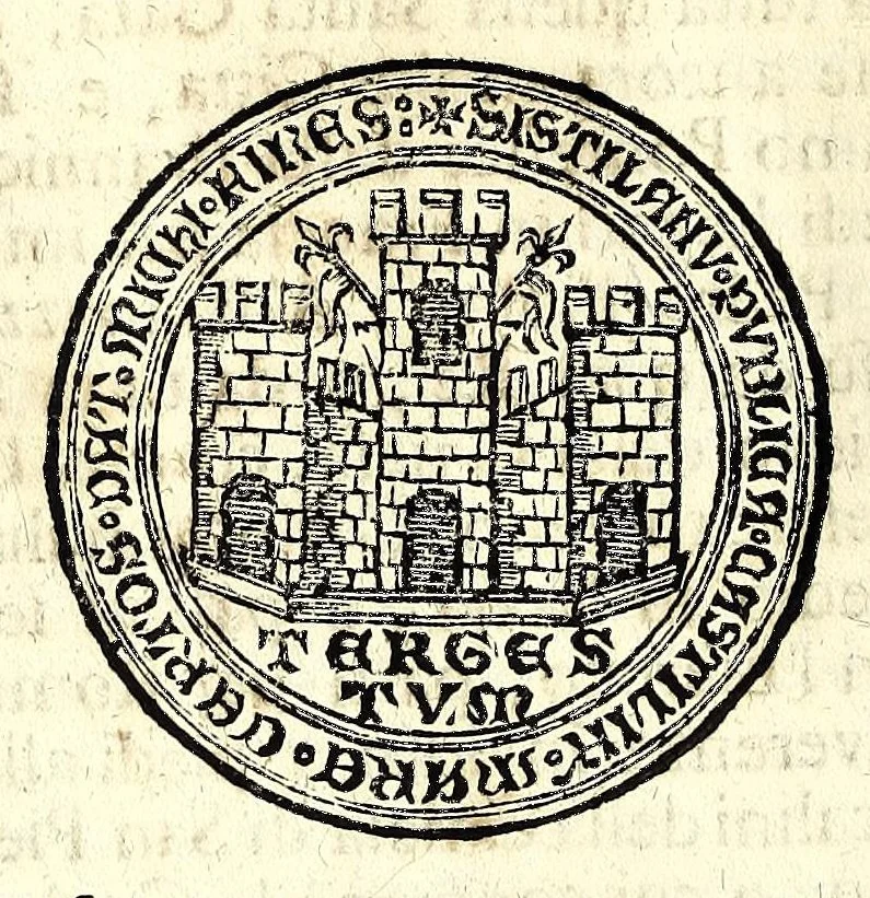 An illustration from Historia antica e moderna, sacra e profana, della città di Trieste, celebre colonia de'cittadini Romani : con la notitia di molt'arcani d'antichità, prerogative di nobiltà, e gesti d'huomini illustri, privilegi della città, e famiglie d'essa, varietà d'eruditioni, inscrittioni, sassi, mausolei, M.S. successi, mutationi de riti, e dominj, fin'à quest'anno 1698, 1698, leaf 618