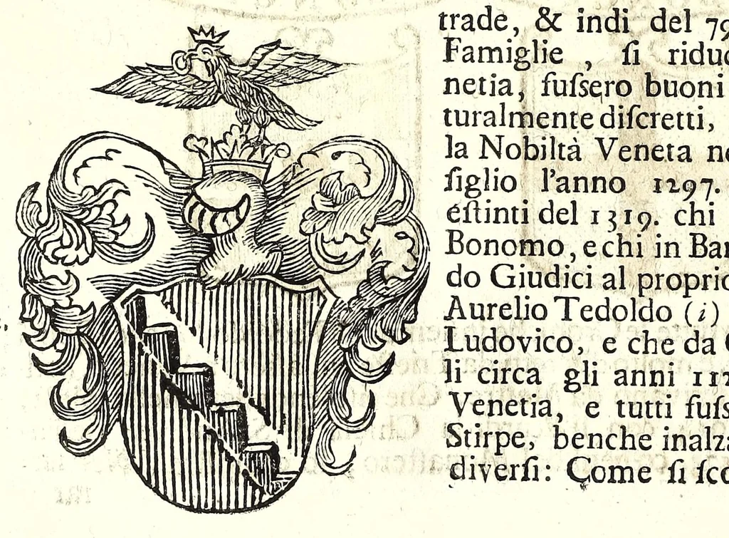 An illustration from Historia antica e moderna, sacra e profana, della città di Trieste, celebre colonia de'cittadini Romani : con la notitia di molt'arcani d'antichità, prerogative di nobiltà, e gesti d'huomini illustri, privilegi della città, e famiglie d'essa, varietà d'eruditioni, inscrittioni, sassi, mausolei, M.S. successi, mutationi de riti, e dominj, fin'à quest'anno 1698, 1698, leaf 714
