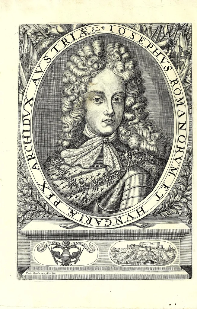 An illustration from Historia antica e moderna, sacra e profana, della città di Trieste, celebre colonia de'cittadini Romani : con la notitia di molt'arcani d'antichità, prerogative di nobiltà, e gesti d'huomini illustri, privilegi della città, e famiglie d'essa, varietà d'eruditioni, inscrittioni, sassi, mausolei, M.S. successi, mutationi de riti, e dominj, fin'à quest'anno 1698, 1698, leaf 8