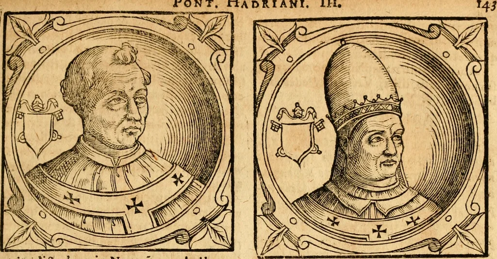 An illustration from Historia B. Platinae de vitis pontificum Romanorum : a D.N. Jesu Christo usque ad Paulum II. venetum papam : longe' quam antea emendatior, doctissimarumq[ue] annotationum Onuphrii Panuinii accessione nunc illustrior reddita : cui, eiusdem Onuphrii accurata atque fideli operâ, reliquorum pontificum vitae, usq[ue] ad Pium V. & Antonii Ciccarellae, usq[ue] ad Clementem VIII. qui hodiè sanctæ Romanae Catholicae ecclesiae præsidet, adiunctæ sunt : accesserunt nunc demum omnium pontificum verae effigies : omnia summo studio emendata & correcta, 1600, leaf 144