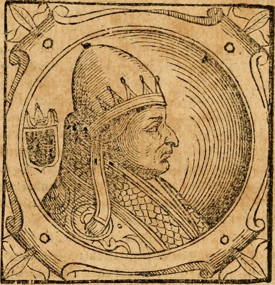 An illustration from Historia B. Platinae de vitis pontificum Romanorum : a D.N. Jesu Christo usque ad Paulum II. venetum papam : longe' quam antea emendatior, doctissimarumq[ue] annotationum Onuphrii Panuinii accessione nunc illustrior reddita : cui, eiusdem Onuphrii accurata atque fideli operâ, reliquorum pontificum vitae, usq[ue] ad Pium V. & Antonii Ciccarellae, usq[ue] ad Clementem VIII. qui hodiè sanctæ Romanae Catholicae ecclesiae præsidet, adiunctæ sunt : accesserunt nunc demum omnium pontificum verae effigies : omnia summo studio emendata & correcta, 1600, leaf 168