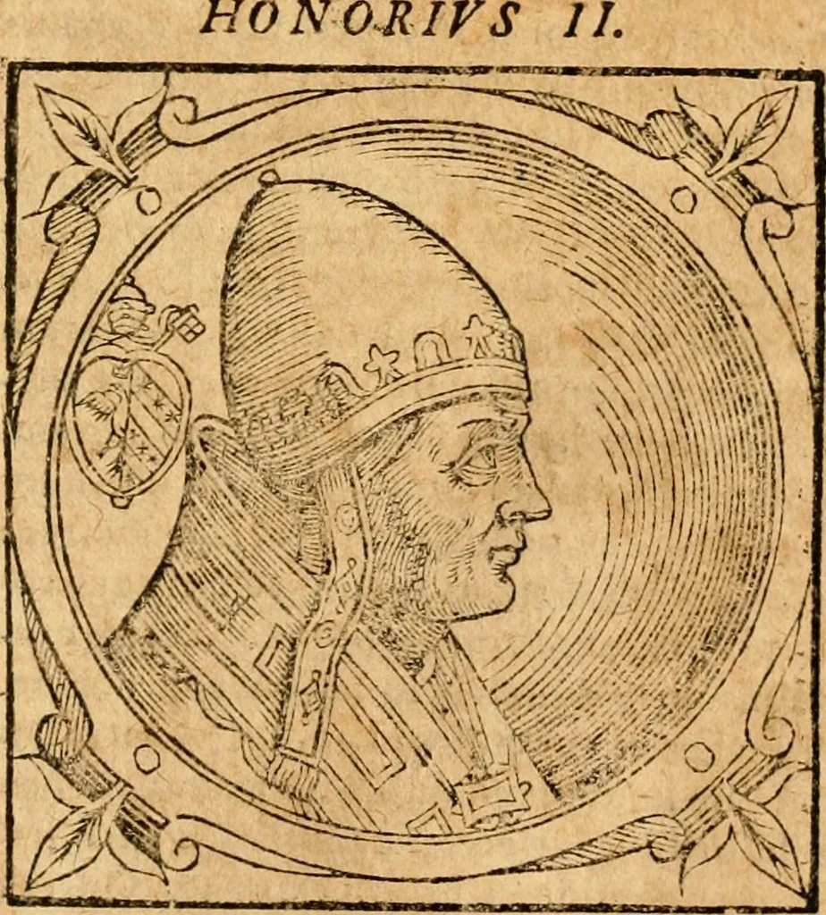 An illustration from Historia B. Platinae de vitis pontificum Romanorum : a D.N. Jesu Christo usque ad Paulum II. venetum papam : longe' quam antea emendatior, doctissimarumq[ue] annotationum Onuphrii Panuinii accessione nunc illustrior reddita : cui, eiusdem Onuphrii accurata atque fideli operâ, reliquorum pontificum vitae, usq[ue] ad Pium V. & Antonii Ciccarellae, usq[ue] ad Clementem VIII. qui hodiè sanctæ Romanae Catholicae ecclesiae præsidet, adiunctæ sunt : accesserunt nunc demum omnium pontificum verae effigies : omnia summo studio emendata & correcta, 1600, leaf 196